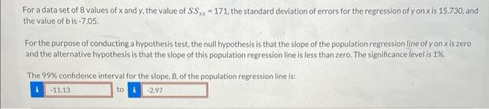 Solved For a data set of 8 values of x and y, the value of | Chegg.com