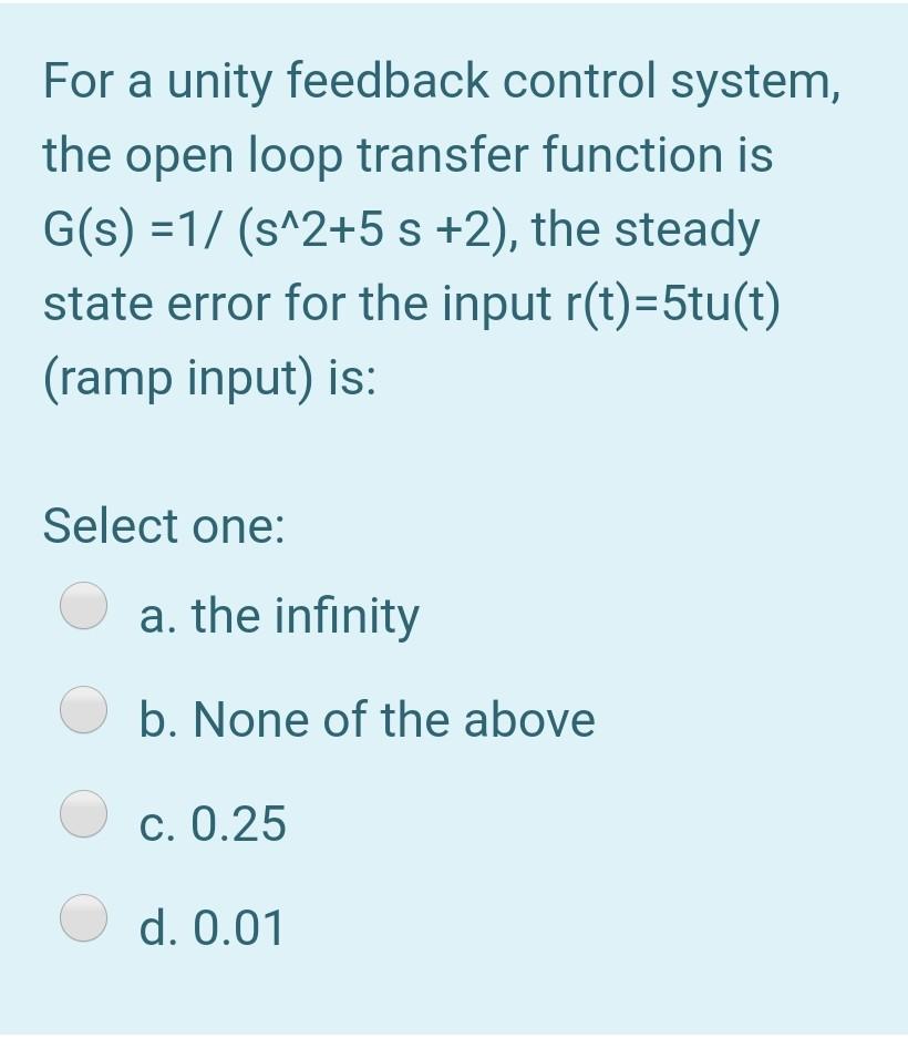 Solved For a unity feedback control system, the open loop | Chegg.com