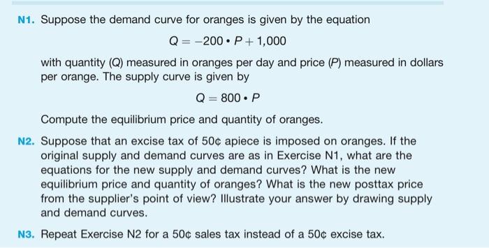 Solved N1. Suppose the demand curve for oranges is given by | Chegg.com