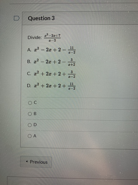 Solved Question 3 Divide 23 2017 2 2 A 22 2x 2 2 B Chegg