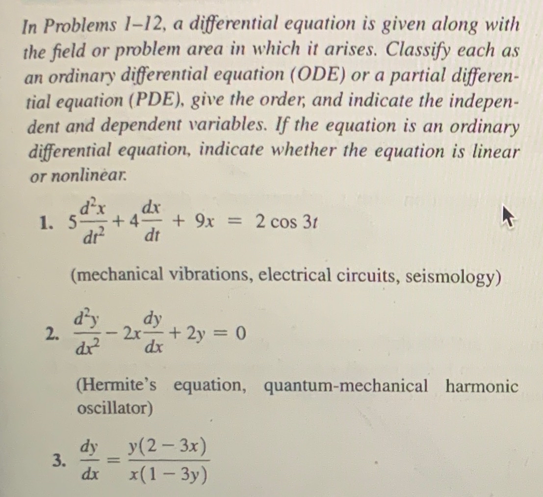 Solved In Problems I-12, ﻿a differential equation is given | Chegg.com
