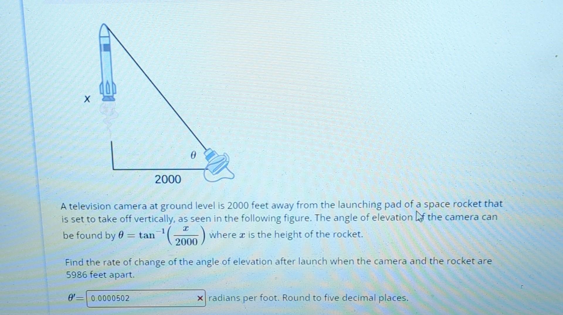Solved A television camera at ground level is 2000 feet away | Chegg.com