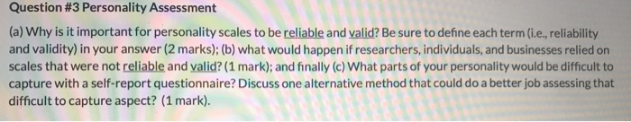 Solved Question #3 Personality Assessment (a) Why Is It | Chegg.com