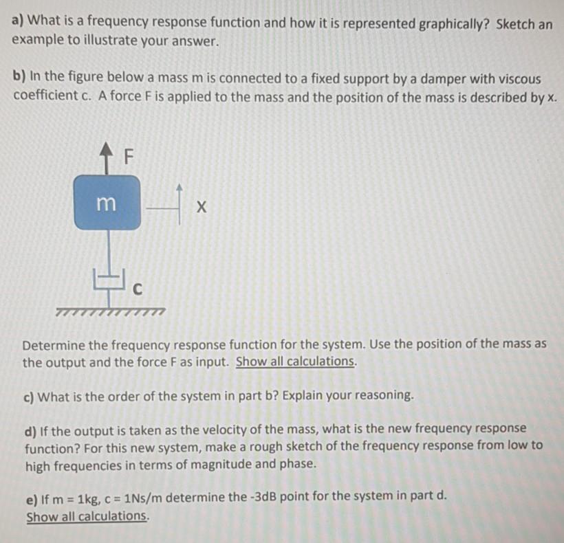 Solved a) What is a frequency response function and how it | Chegg.com