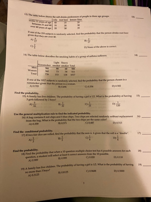 Solved solve the problem 4 The table shows the number Of | Chegg.com