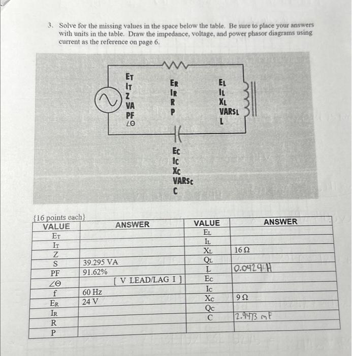 Solved 4. Solve for the missing values in the space below | Chegg.com