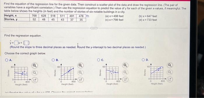 Solved Find the equation of the regression line for the | Chegg.com