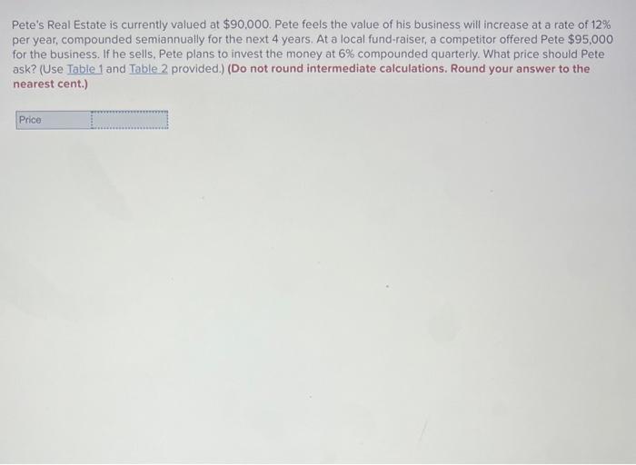 Solved Pete's Real Estate is currently valued at 90,000.