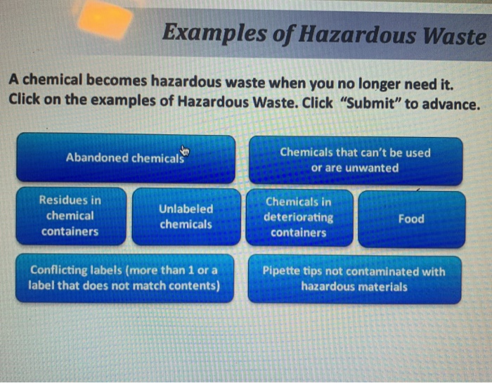 Solved Examples of Hazardous Waste A chemical