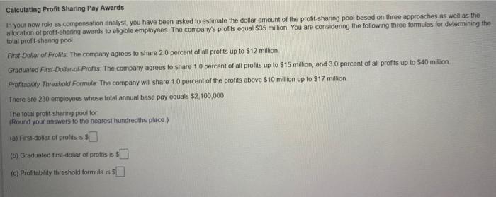 Solved Calculating Profit Sharing Pay Awards In Your New | Chegg.com