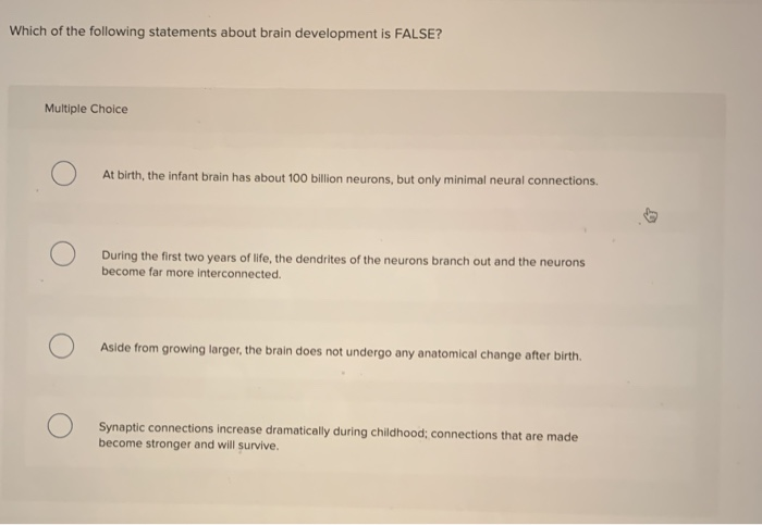 Which Of The Following Statements Is True About Brain Development Solved Which of the following statements about brain | Chegg.com