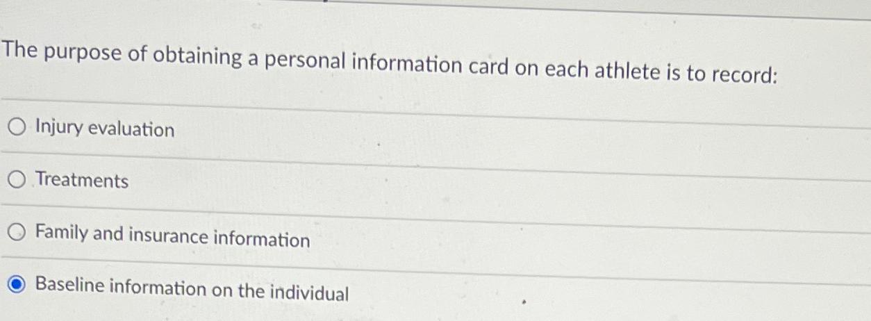 Solved The purpose of obtaining a personal information card | Chegg.com