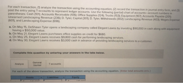 Solved For each transaction, (1) analyze the transaction | Chegg.com
