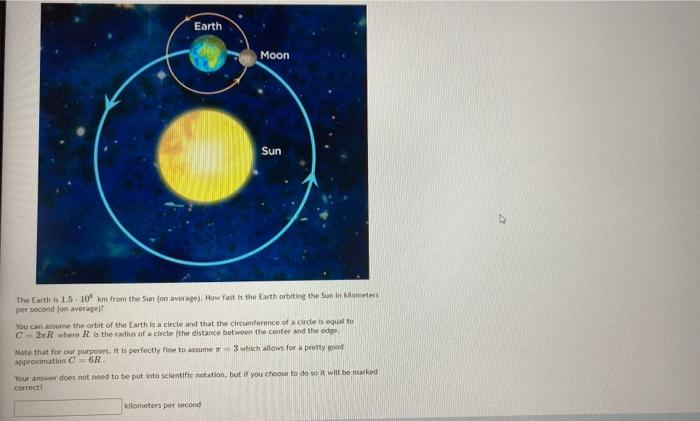 Solved Earth Moon Sun The Earth is 1.5. 109 km from the Sun | Chegg.com