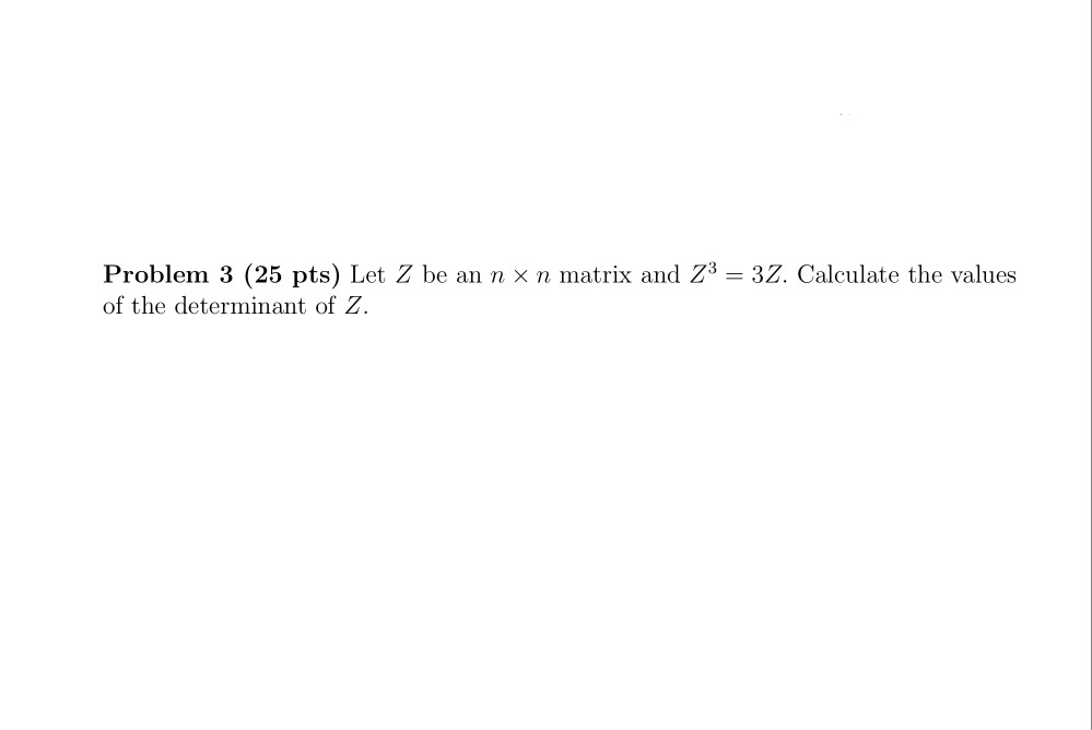 Solved Problem 3 (25 pts) Let Z be an n x n matrix and Z3 = | Chegg.com