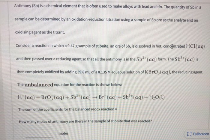 Solved Antimony Sb Is A Chemical Element That Is Often