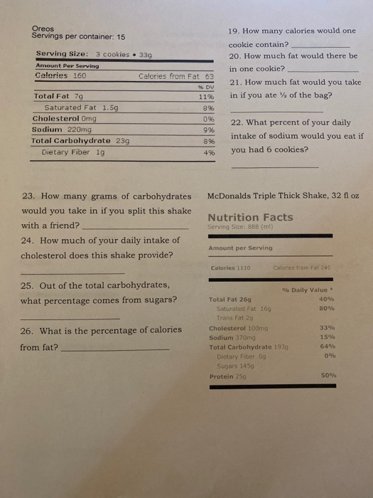 Oreo Nutrition Label Worksheet Besto Blog