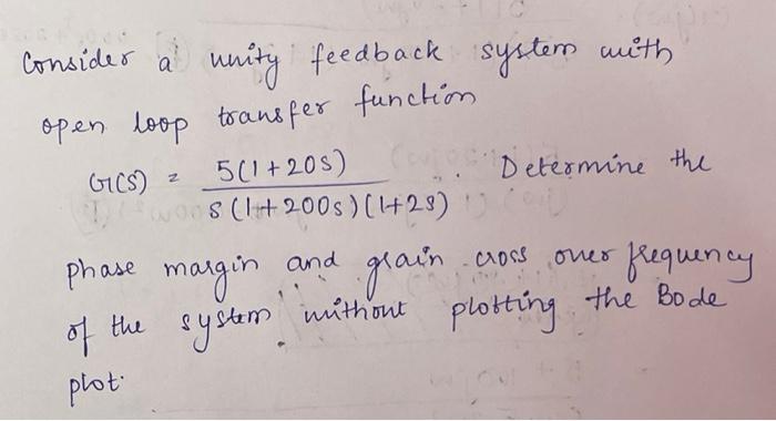 Solved Consider a unity feedback system with open loop | Chegg.com