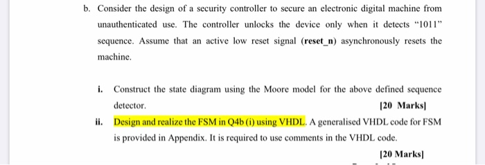 Solved b. Consider the design of a security controller to | Chegg.com