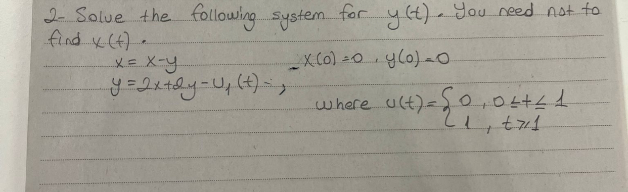 Solved 2- ﻿Solve the following system for y(t). ﻿You need | Chegg.com