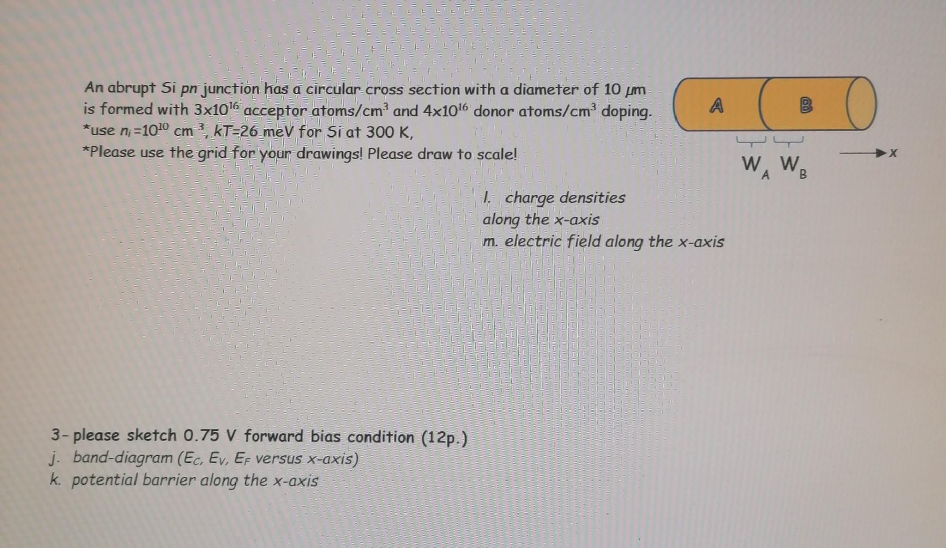 Solved a A B An abrupt Si pn junction has a circular cross | Chegg.com
