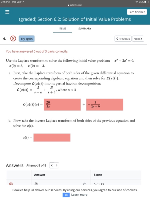 Solved 7:16 PM Wed Jun 17 $ 35% edfinity.com I am finished