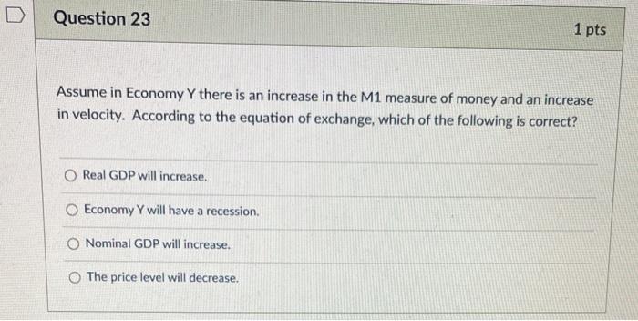 Solved Assume in Economy Y there is an increase in the M1 | Chegg.com