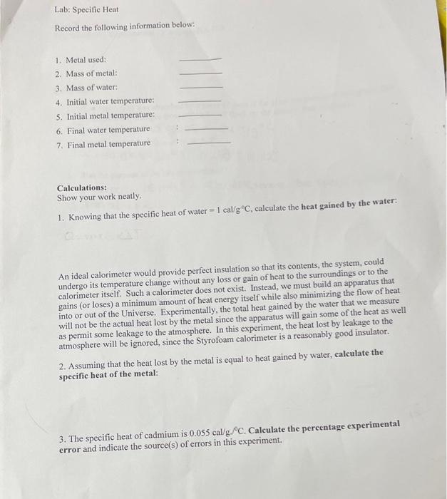 Specific Heat Capacity of Metals Lab – A Practical Guide