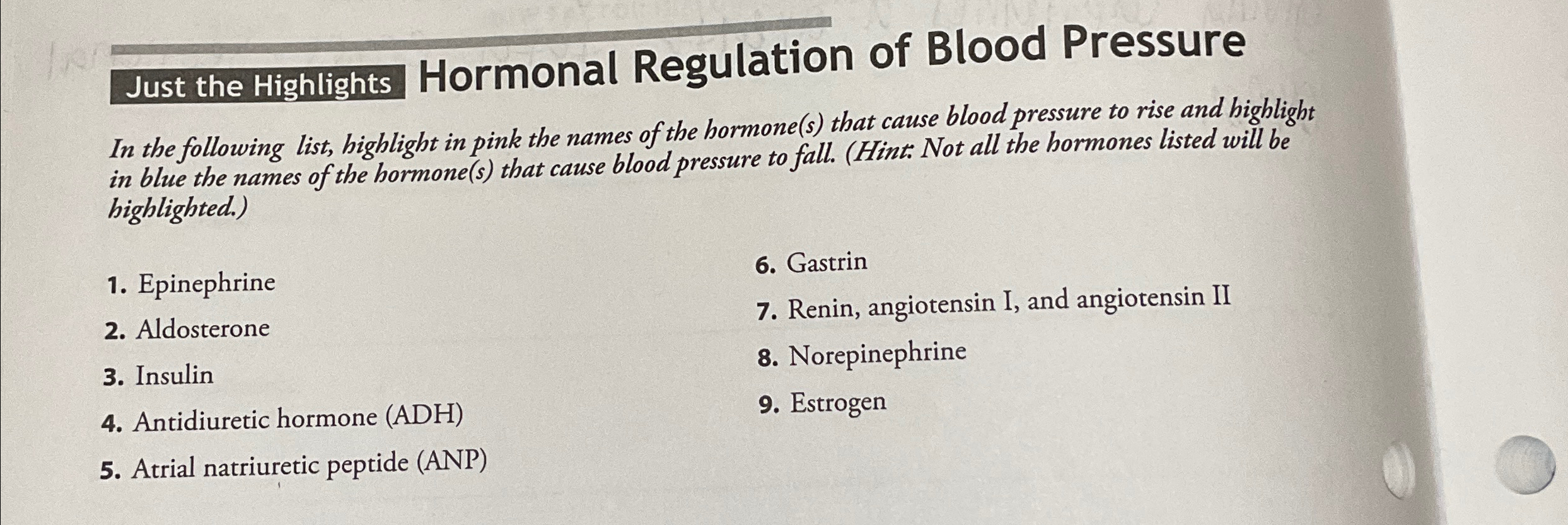 Solved Just the Highlights Hormonal Regulation of Blood | Chegg.com