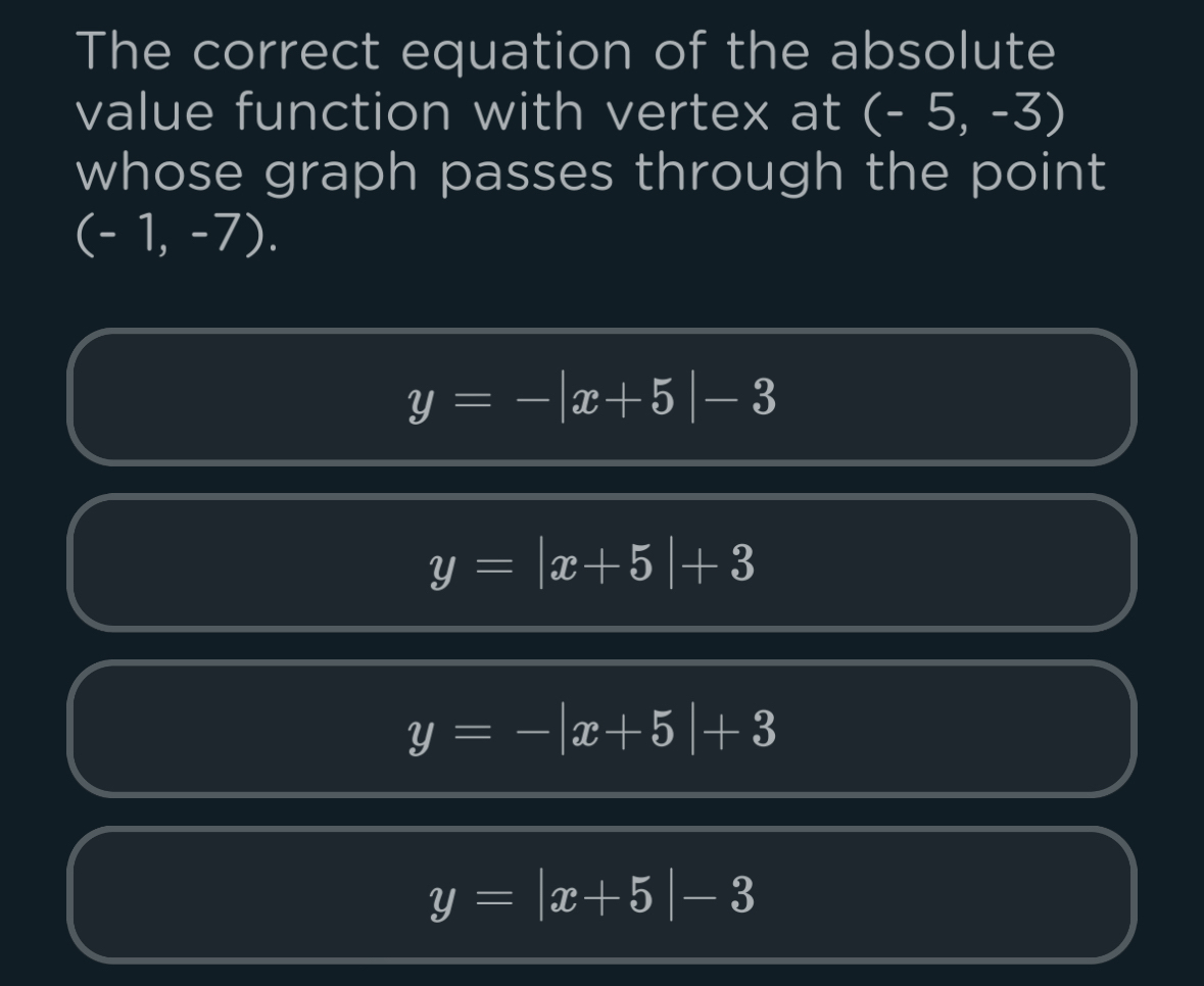 Solved The correct equation of the absolute value function | Chegg.com