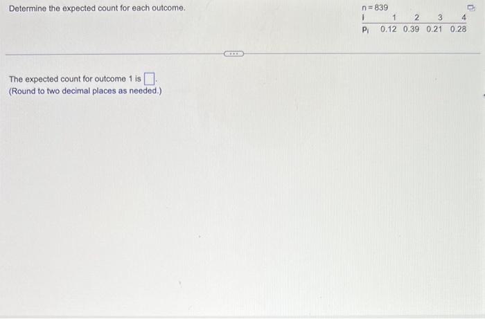 Solved Determine the expected count for each outcome. The | Chegg.com