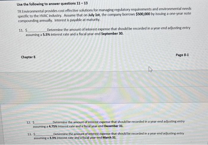Solved Use the following to answer questions 11−13 TR | Chegg.com