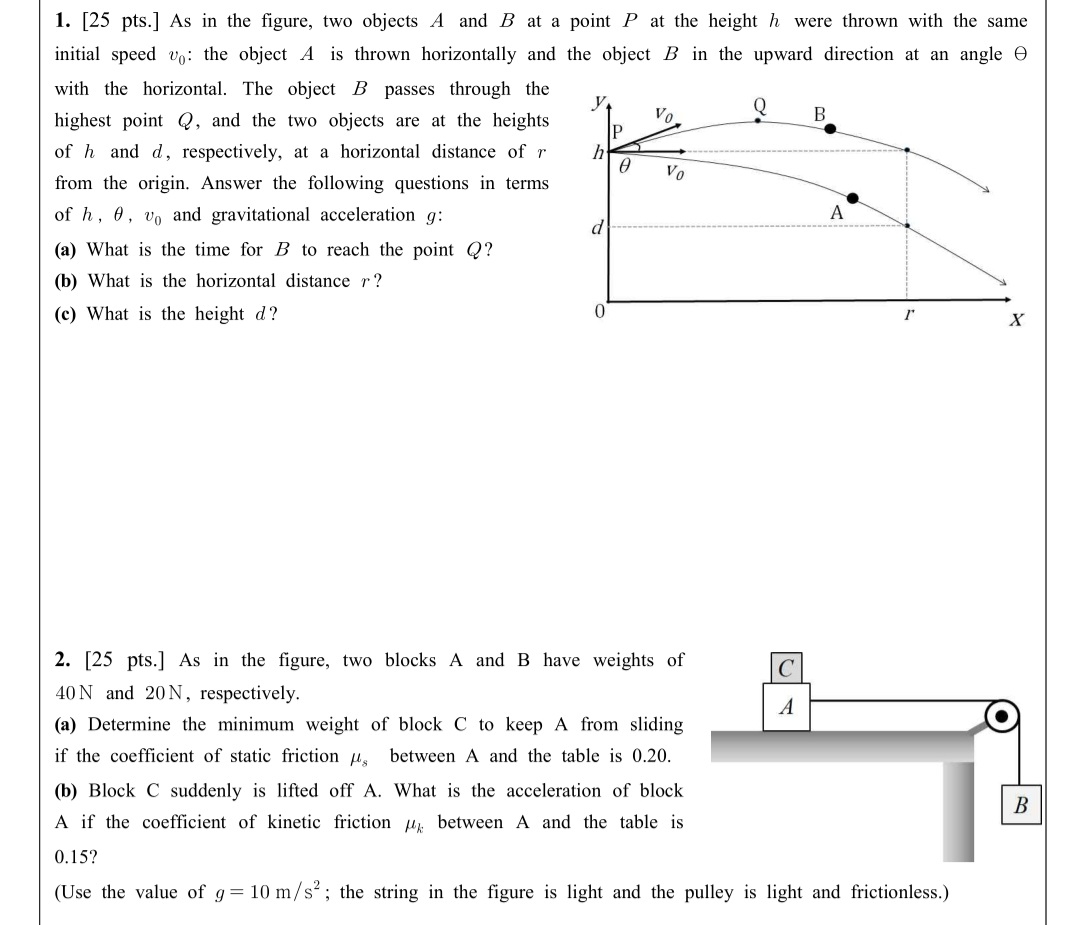 Solved [25 ﻿pts.] ﻿As in the figure, two objects A and B ﻿at | Chegg.com
