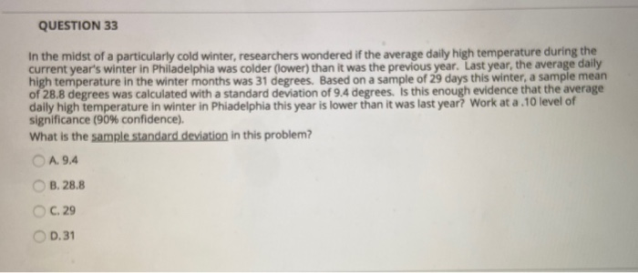 Solved QUESTION 33 In the midst of a particularly cold | Chegg.com
