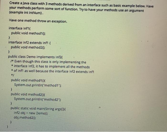 Solved Create a Java class with 3 methods derived from an | Chegg.com
