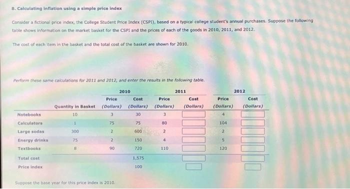 Solved B. Calculating Inflation Using A Simple Price Index | Chegg.com