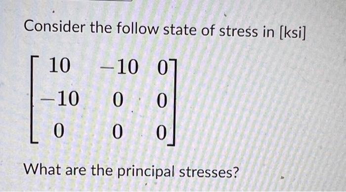 Solved Consider The Follow State Of Stress In [ksi] | Chegg.com