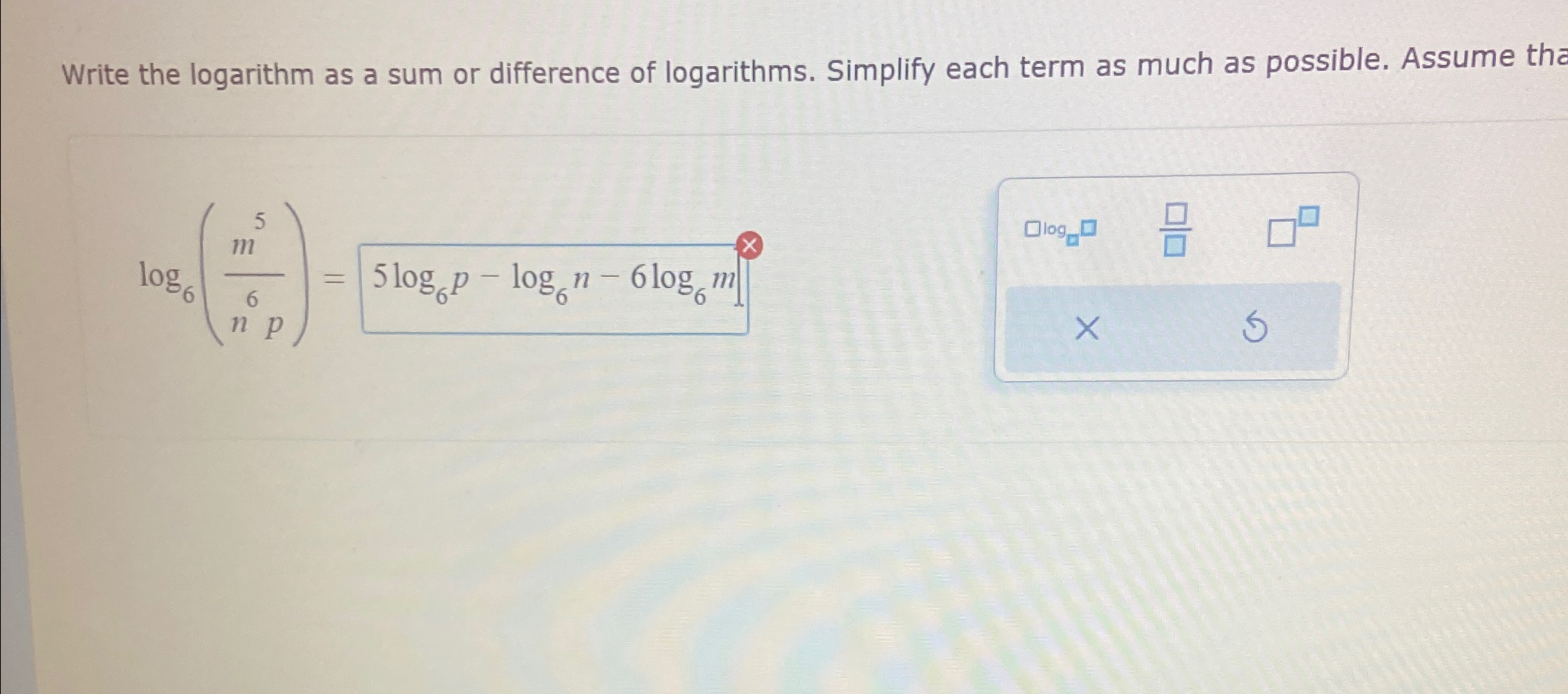 Solved Write the logarithm as a sum or difference of | Chegg.com