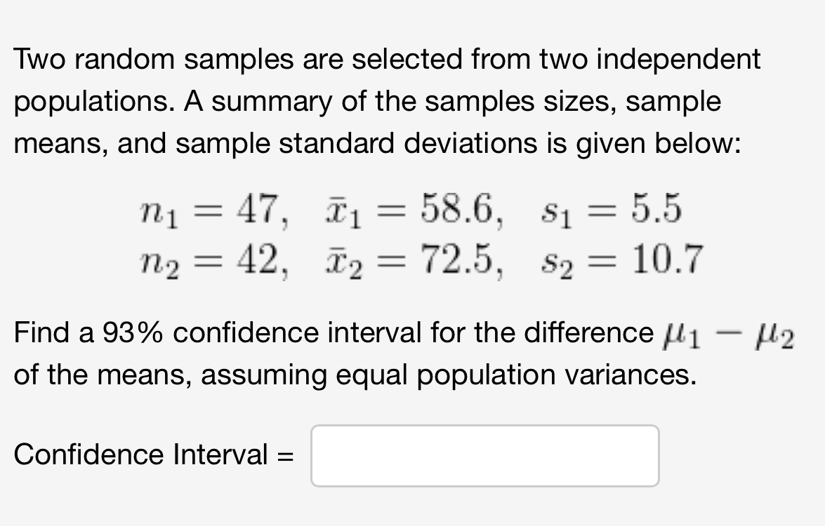 Solved Two random samples are selected from two independent | Chegg.com
