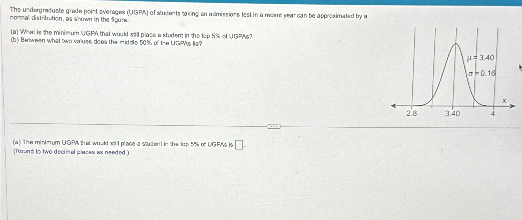Solved The undergraduate grade point averages (UGPA) ﻿of | Chegg.com
