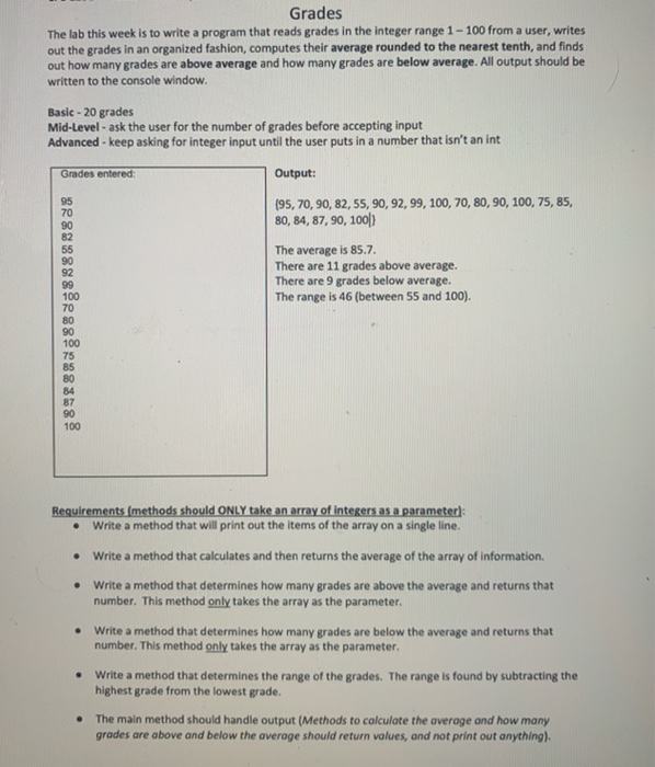 Solved Grades The lab this week is to write a program that | Chegg.com