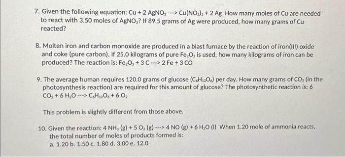 Solved 7. Given the following equation: Cu + 2 AgNO3- ---> | Chegg.com