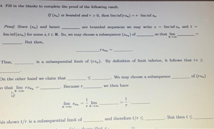 Solved 1 Fill In The Blanks To Complete The Proof Of The Chegg Com