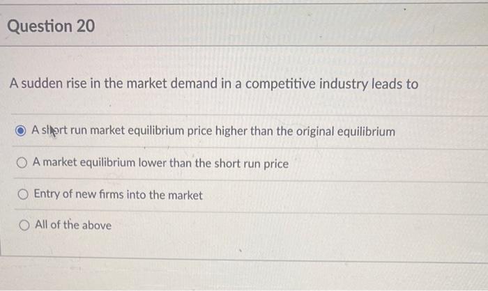 Solved A sudden rise in the market demand in a competitive | Chegg.com