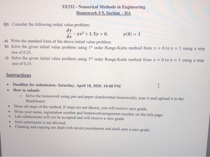 EE332 - Numerical Methods in Engineering Homework # | Chegg.com