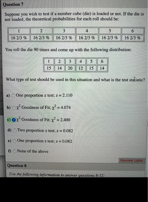 Solved Question 7 Suppose you wish to test if a number cube | Chegg.com