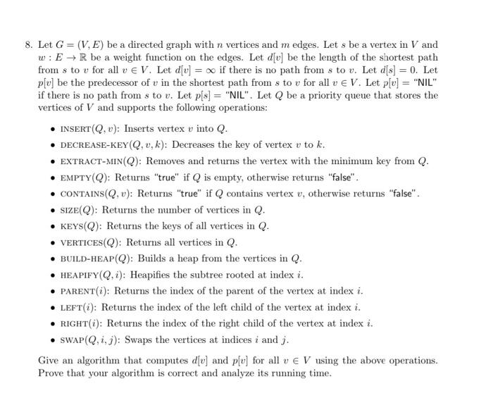 Solved 8. Let G=(V,E) be a directed graph with n vertices | Chegg.com