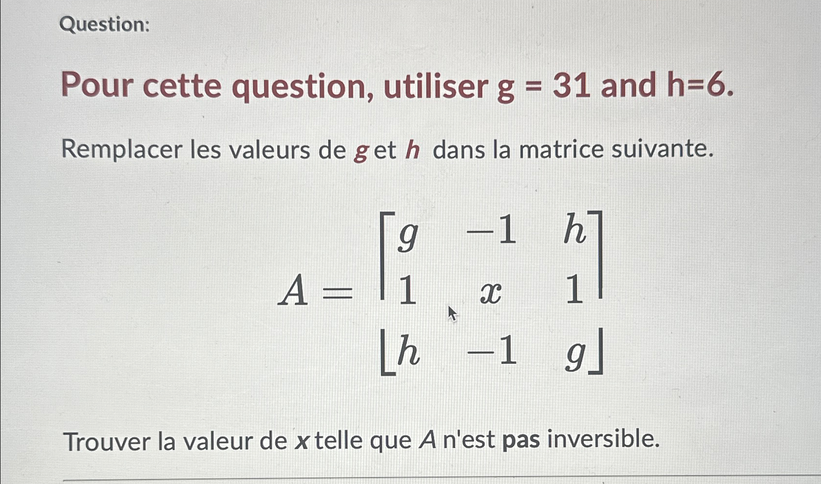 Solved Question:Pour cette question, utiliser g=31 ﻿and | Chegg.com