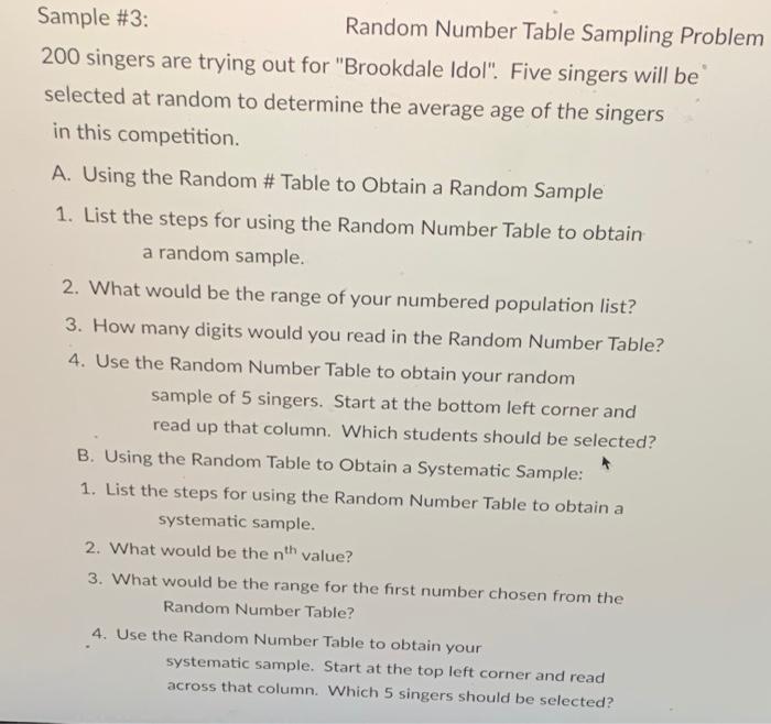 Solved Sample #3: Random Number Table Sampling Problem 200 | Chegg.com