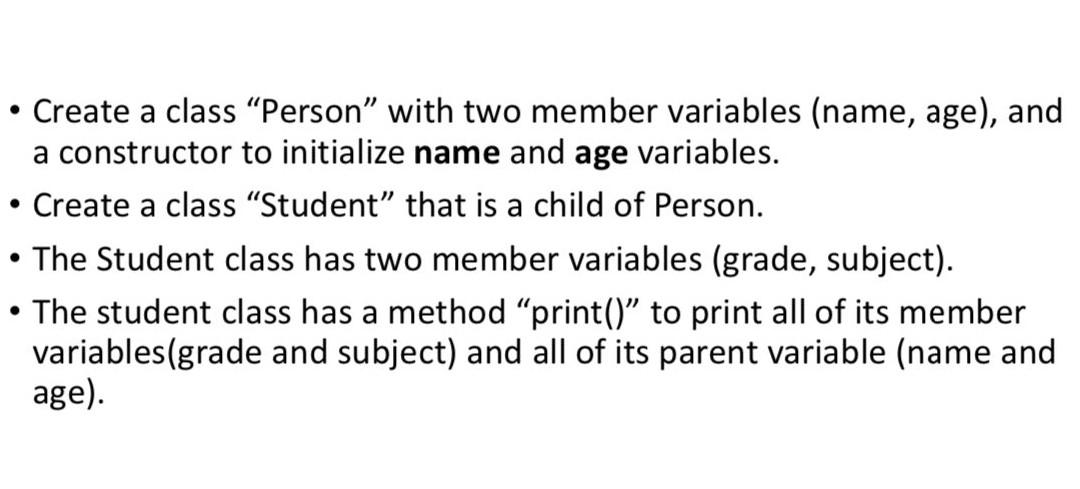 Solved • Create a class “Person” with two member variables | Chegg.com